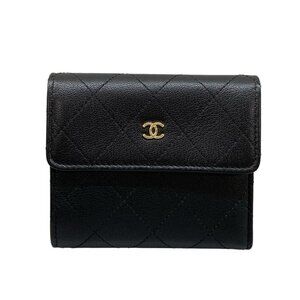 Chanel Trifold Wallet Quilted Black Gold CC Logo Lambskin